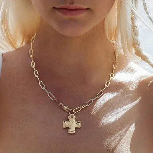 Hammered Cross Front Toggle Necklace
