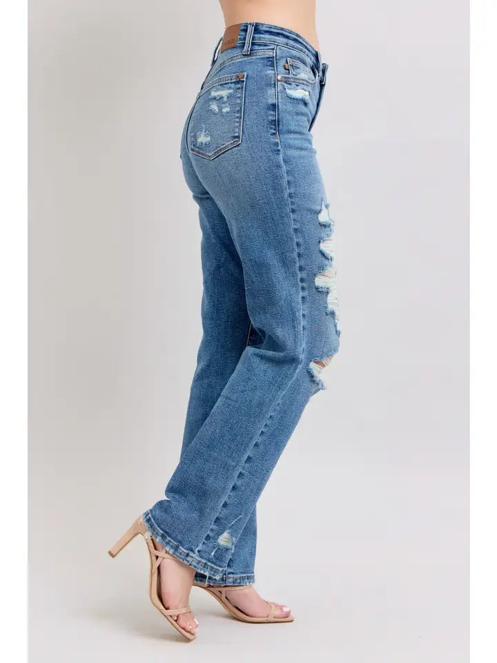 High Waist Heavy Destroy Straight Jean