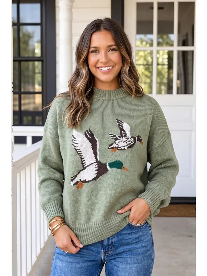 Las Mallard Duck Knit Sweatshirt - Green