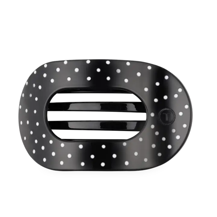 Black Polka Dot Party Flat Round Hair Clip - Large