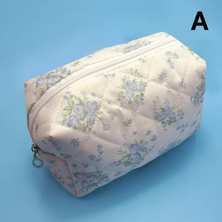 Floral Pattern Cosmetic Bag - White/Blue