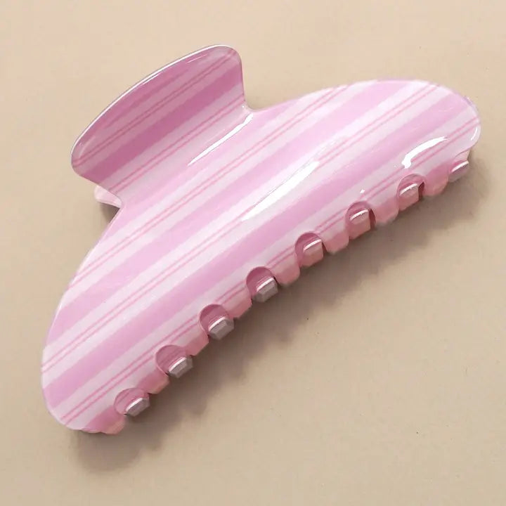 Jumbo Stripe Oval Hair Clip - Pink