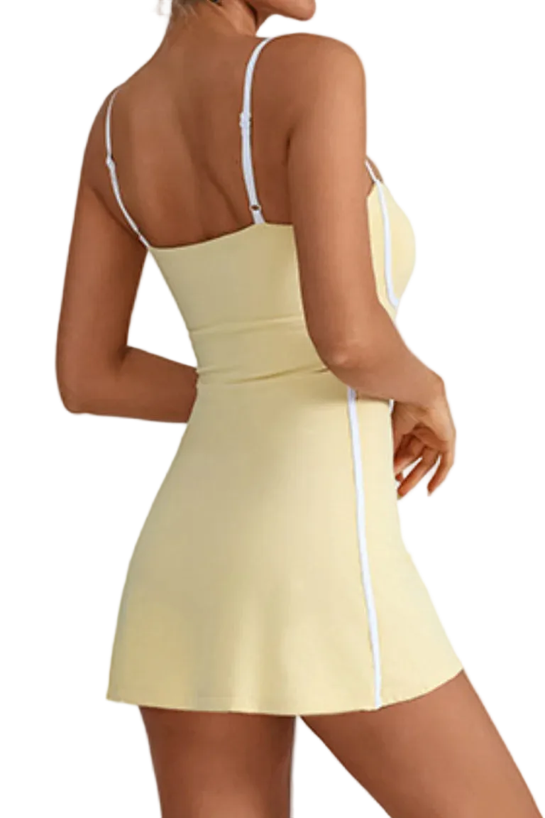 Contrast Trim Tennis Dress w/ Built-in Shorts - Yellow
