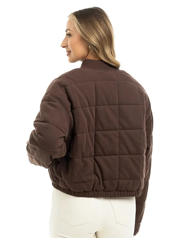 Cropped Quilted Bomber Jacket - Chocolate