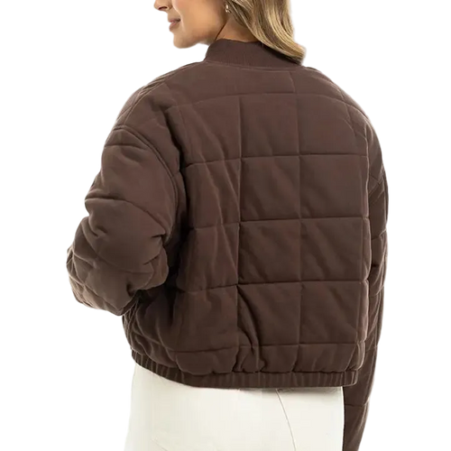 Cropped Quilted Bomber Jacket - Chocolate