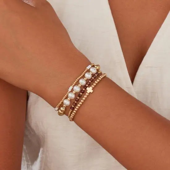 Multiball Pearl Chain Stretch Bracelet - Amethyst