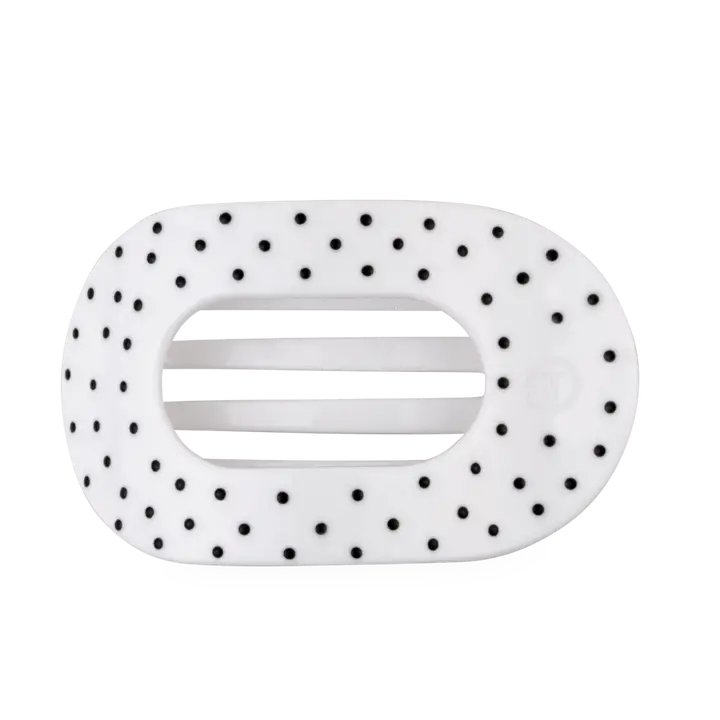 White Polka Dot Party Flat Round Hair Clip - Large