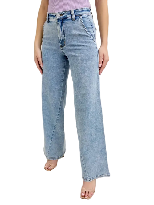 High Waist Stone Wash Skewed Inseam Jeans