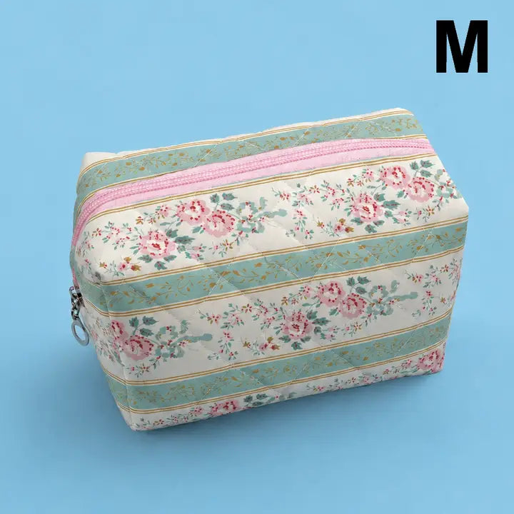 Floral Pattern Cosmetic Bag - Mint/Pink