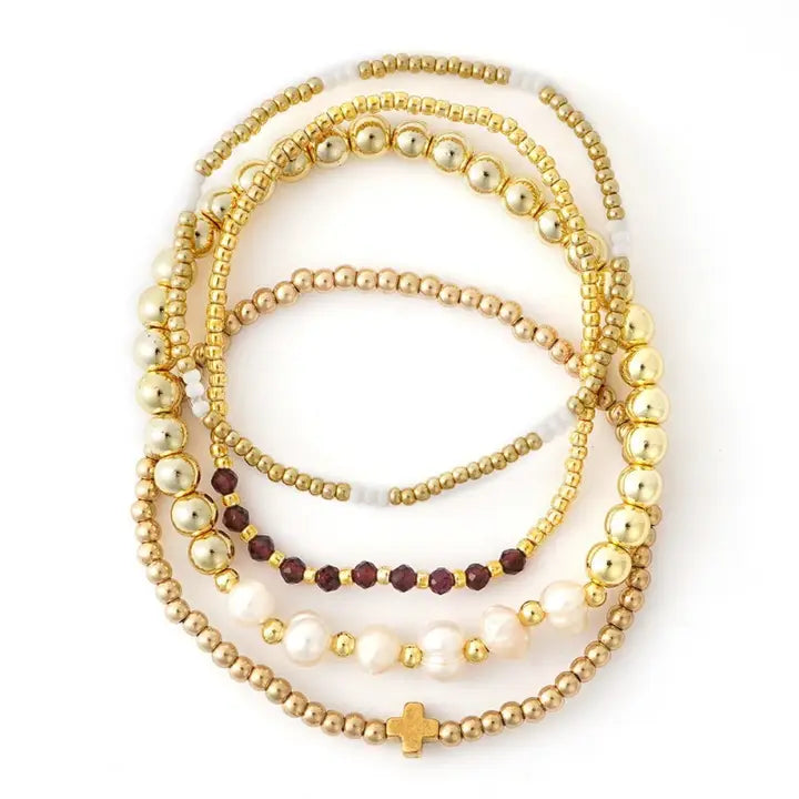 Multiball Pearl Chain Stretch Bracelet - Amethyst