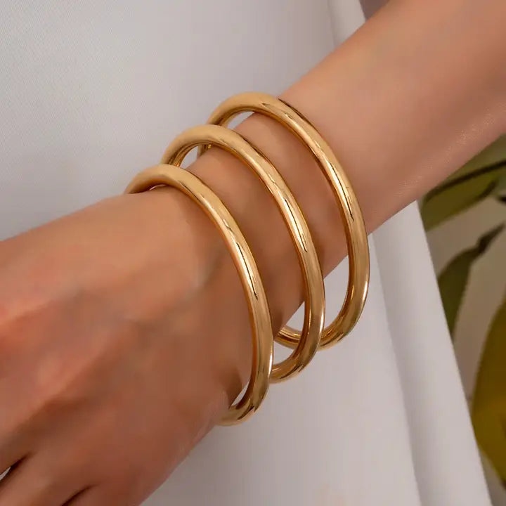Chunky Triple Tube Gold Bangle Set