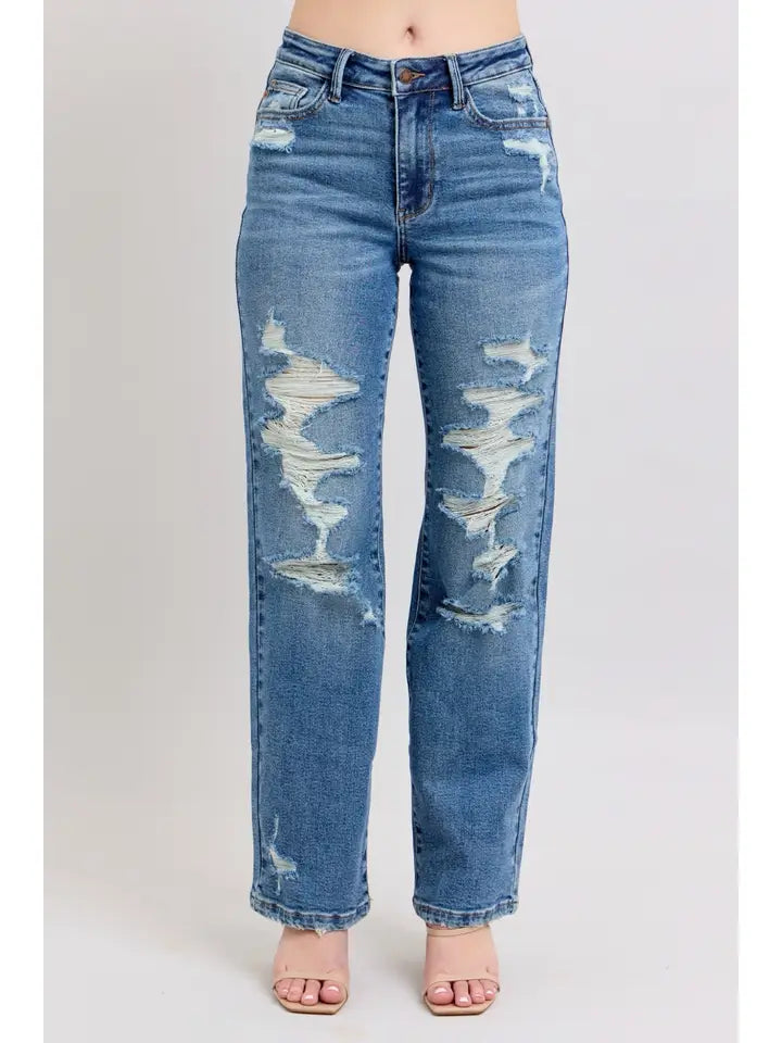 High Waist Heavy Destroy Straight Jean