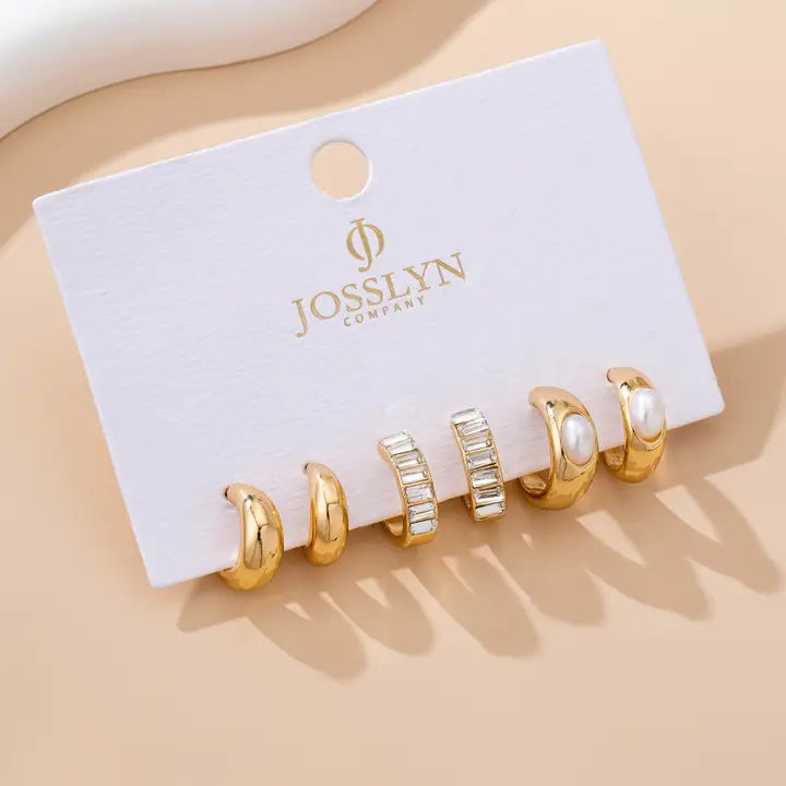 Pearl/Baguette Huggie Hoop Trio Earring Set