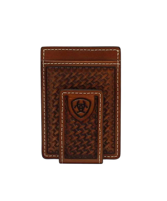 Tan Basketweave Money Clip Wallet