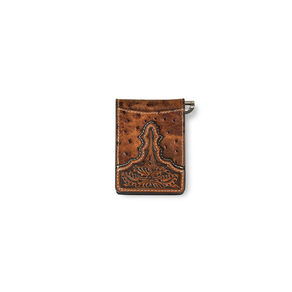 Embossed Ostrich Print Bifold Money Clip Wallet