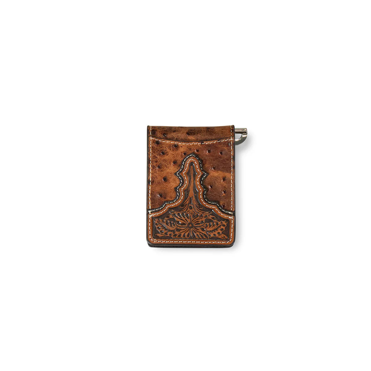 Embossed Ostrich Print Bifold Money Clip Wallet