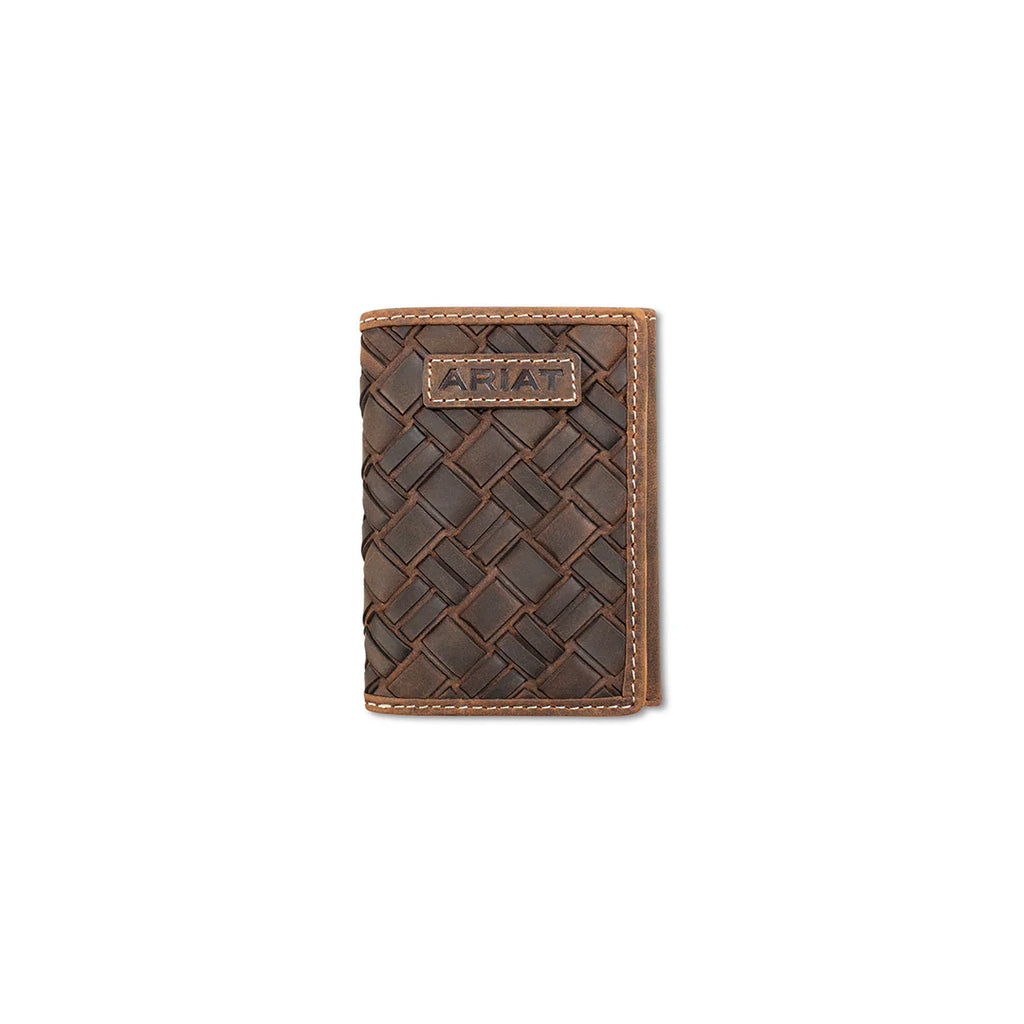 Brown Large Basketweave Trifold Wallet