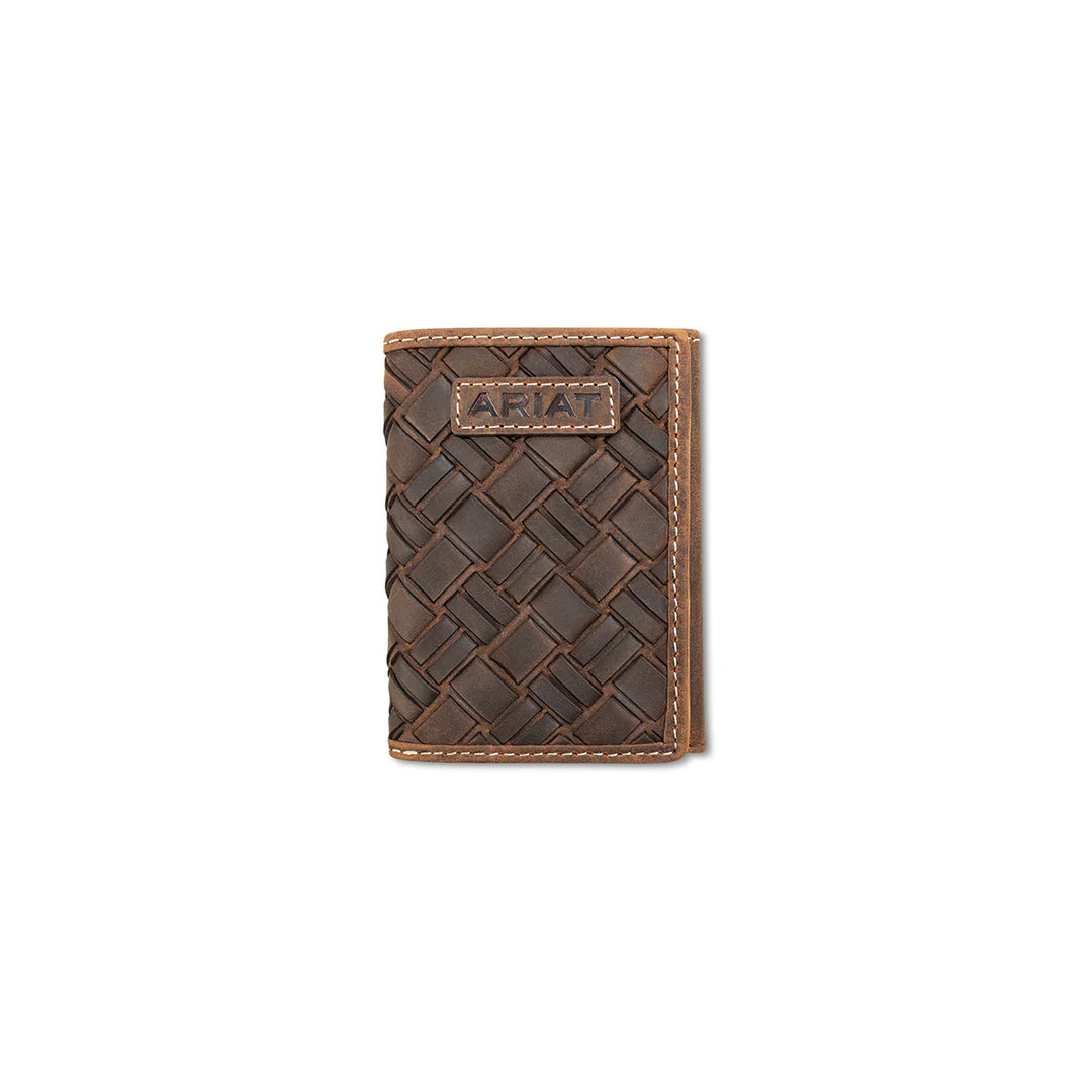 Brown Large Basketweave Trifold Wallet