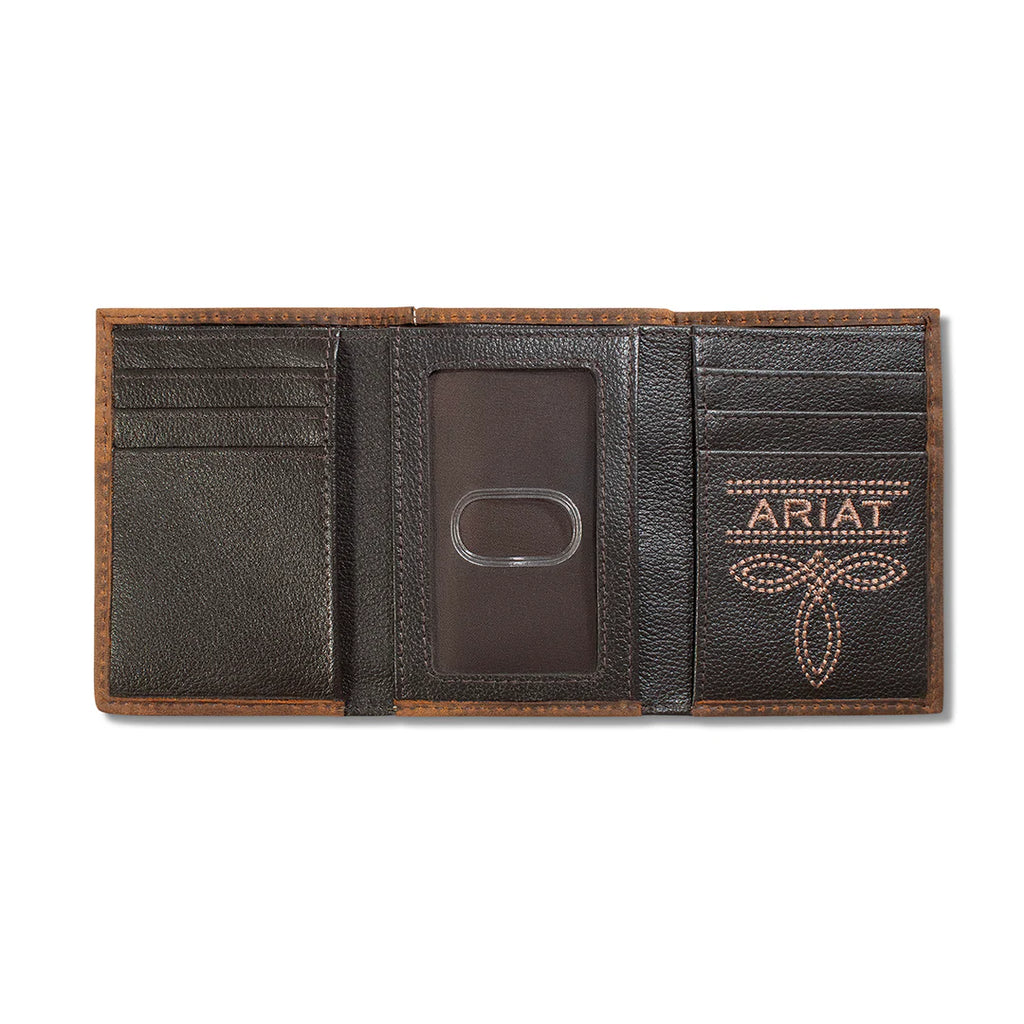 Brown Large Basketweave Trifold Wallet