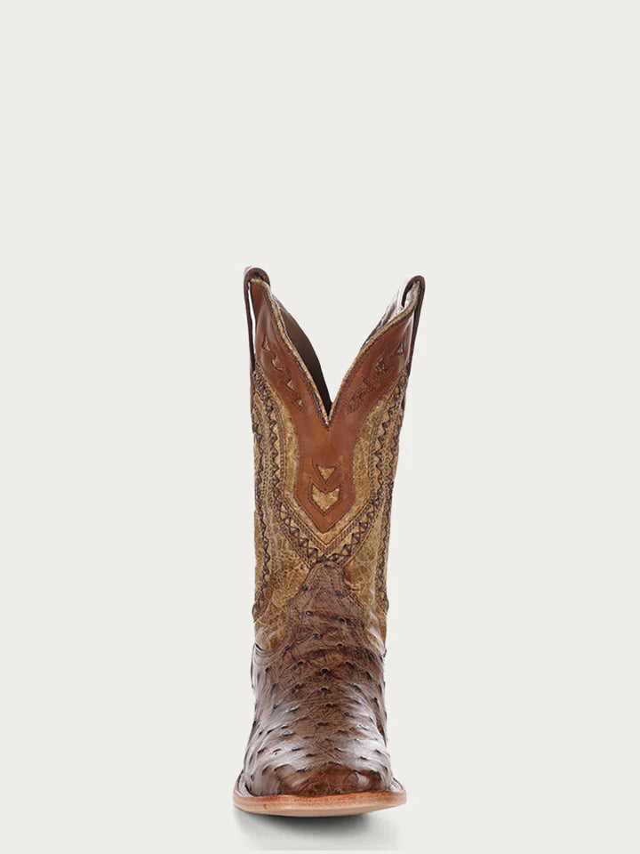 Full Quill Ostrich w/ Woven Overlay Western Boot