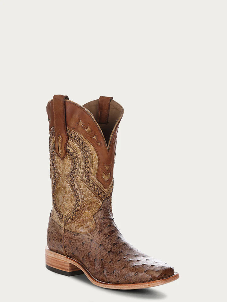 Full Quill Ostrich w/ Woven Overlay Western Boot