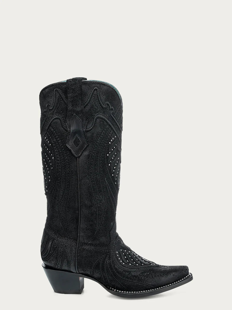 Women's Embroidery & Studs Black Snip Toe Boot