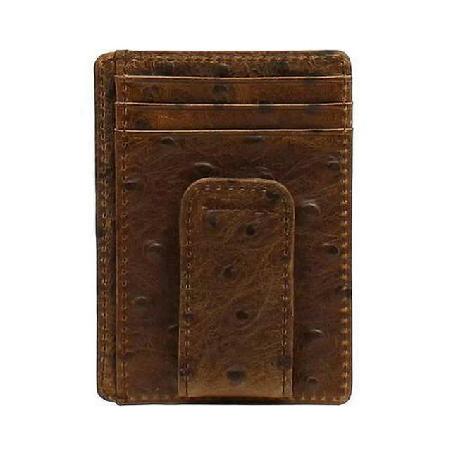 Nocona Ostrich Print Leather Money Clip Wallet
