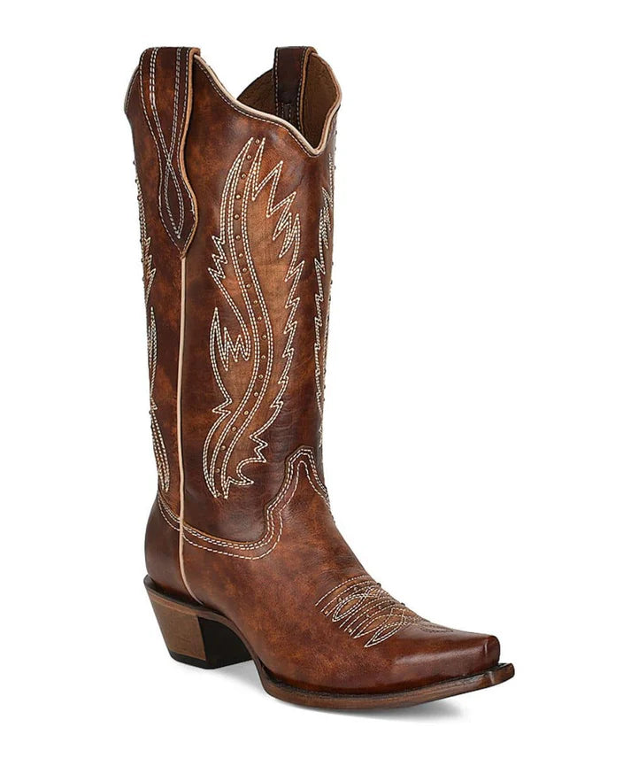 Women's Brown Studded Snip Toe Boot