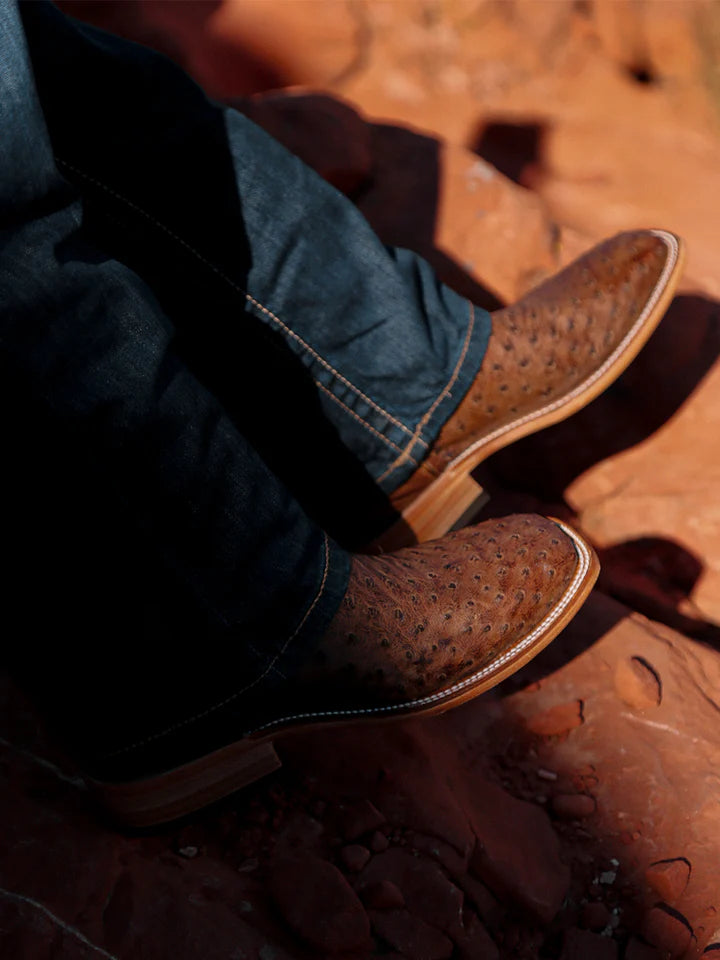 Full Quill Ostrich w/ Woven Overlay Western Boot