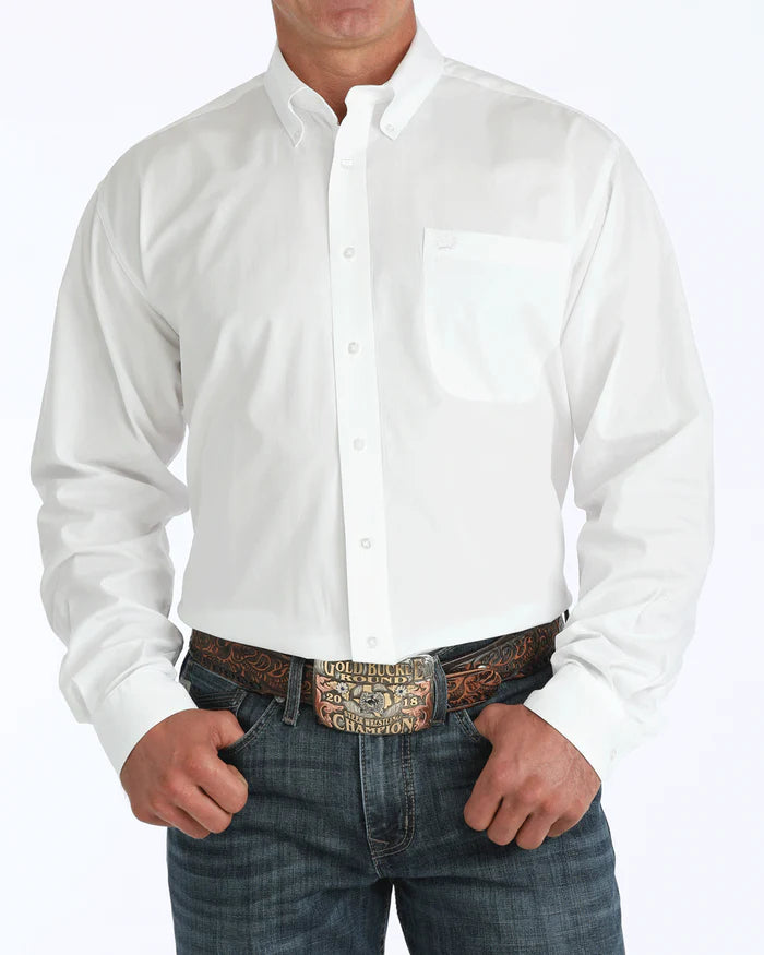 Men's Solid Classic Fit Button-Down Western Shirt - White