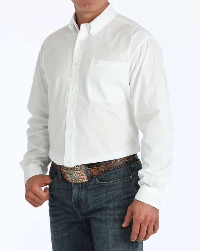 Men's Solid Classic Fit Button-Down Western Shirt - White