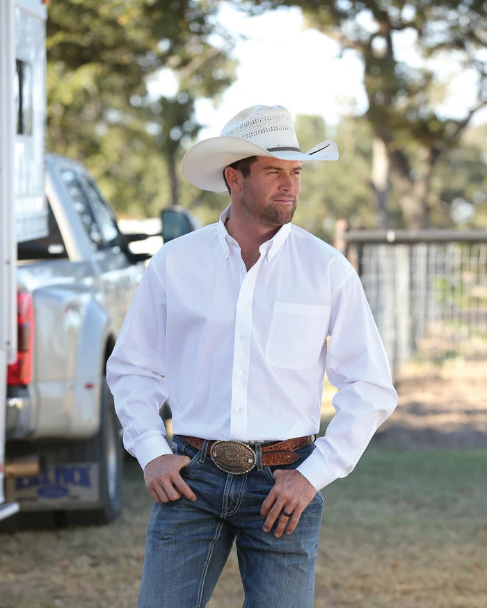 Men's Solid Classic Fit Button-Down Western Shirt - White