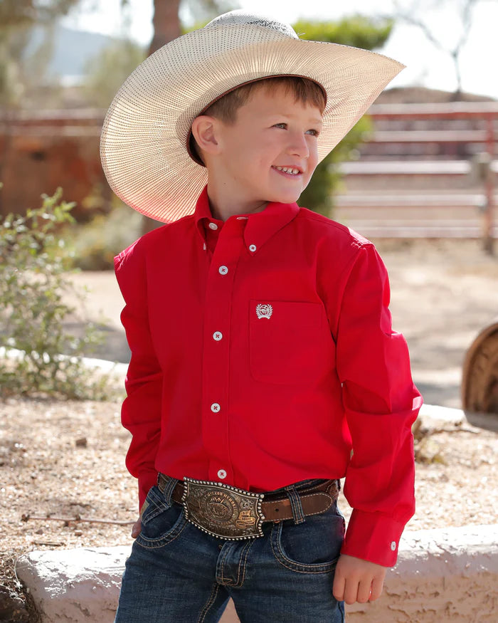 Boys Solid Button Down Western Shirt