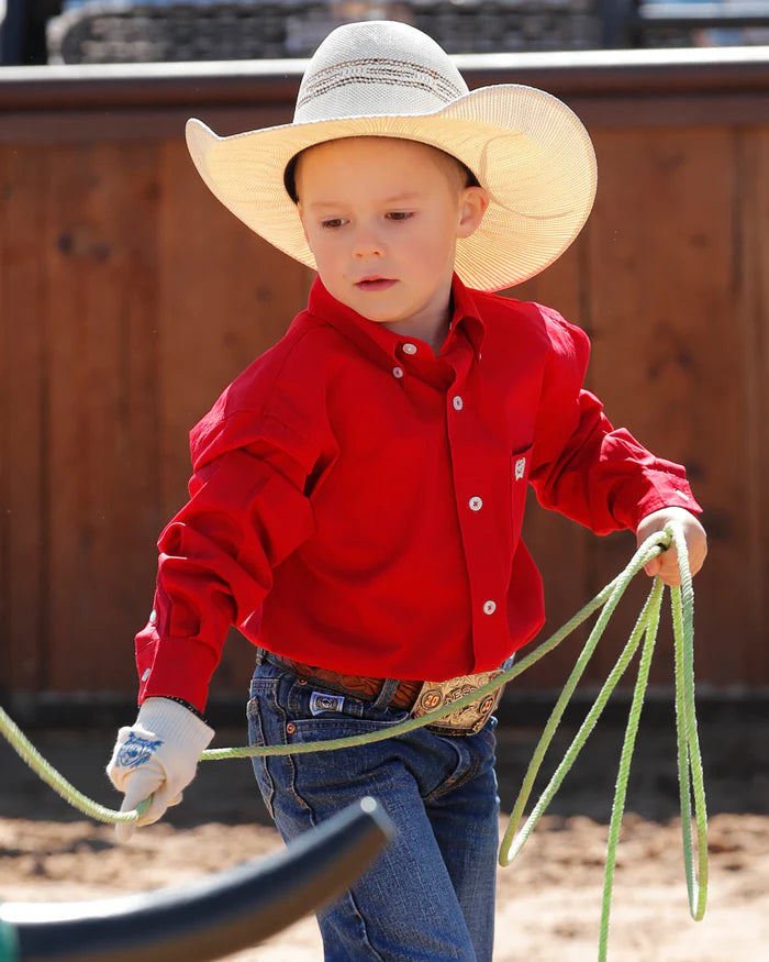 Boys Solid Button Down Western Shirt