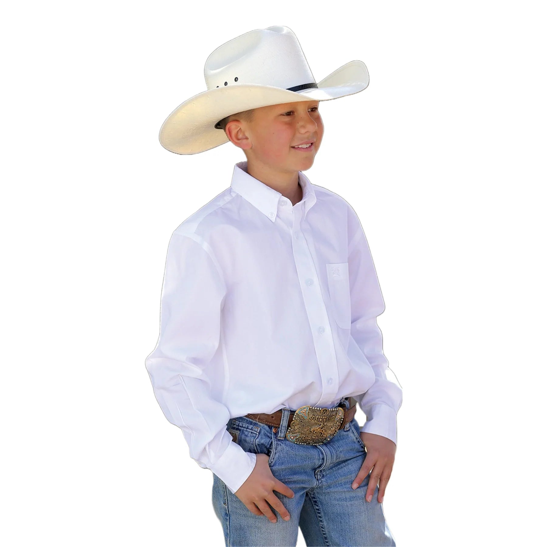 Boys Solid Button Down Western Shirt - White