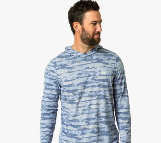 Ocean Bound Hooded Performance Shirt - Blue Shoreline Camo