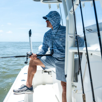 Ocean Bound Hooded Performance Shirt - Blue Shoreline Camo