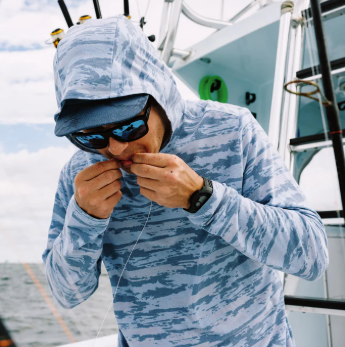 Ocean Bound Hooded Performance Shirt - Blue Shoreline Camo