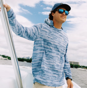 Ocean Bound Hooded Performance Shirt - Blue Shoreline Camo