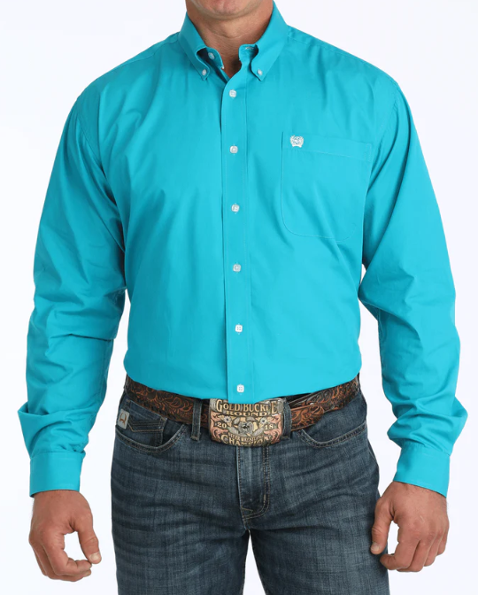 Men's Solid Classic Fit Button-Down Western Shirt - Turquoise