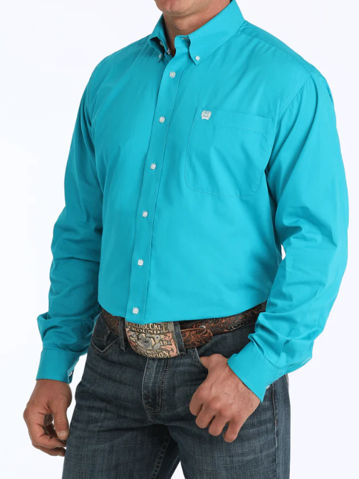 Men's Solid Classic Fit Button-Down Western Shirt - Turquoise