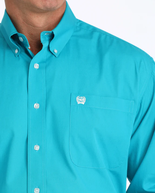 Men's Solid Classic Fit Button-Down Western Shirt - Turquoise