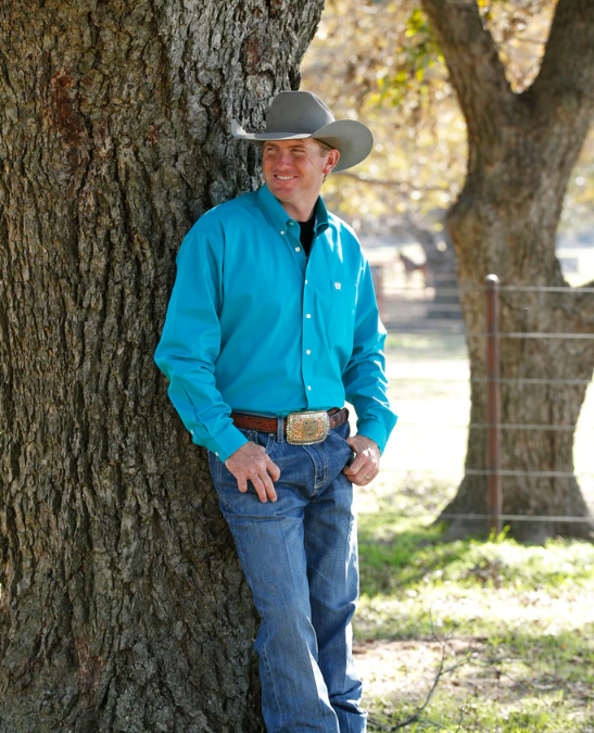 Men's Solid Classic Fit Button-Down Western Shirt - Turquoise