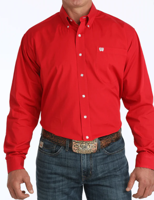 Men's Solid Classic Fit Button-Down Western Shirt - Red
