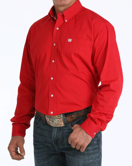 Men's Solid Classic Fit Button-Down Western Shirt - Red