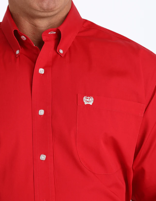 Men's Solid Classic Fit Button-Down Western Shirt - Red