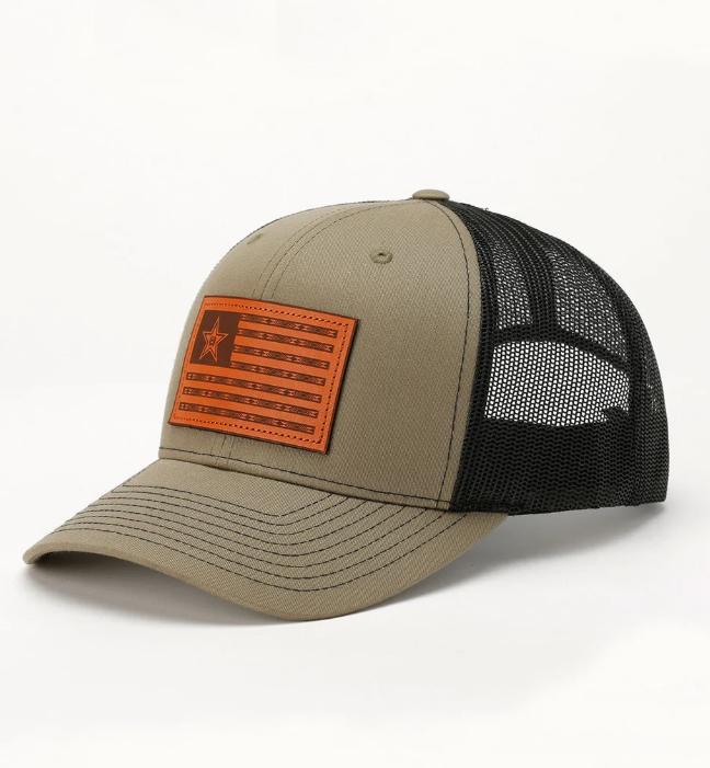 Men's Old Glory Leather Patch Trucker Cap - Olive and Black
