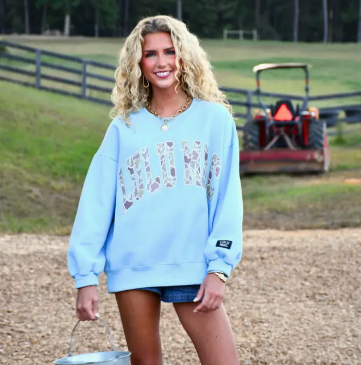 Camo Lulu Mac Crewneck - Light Blue