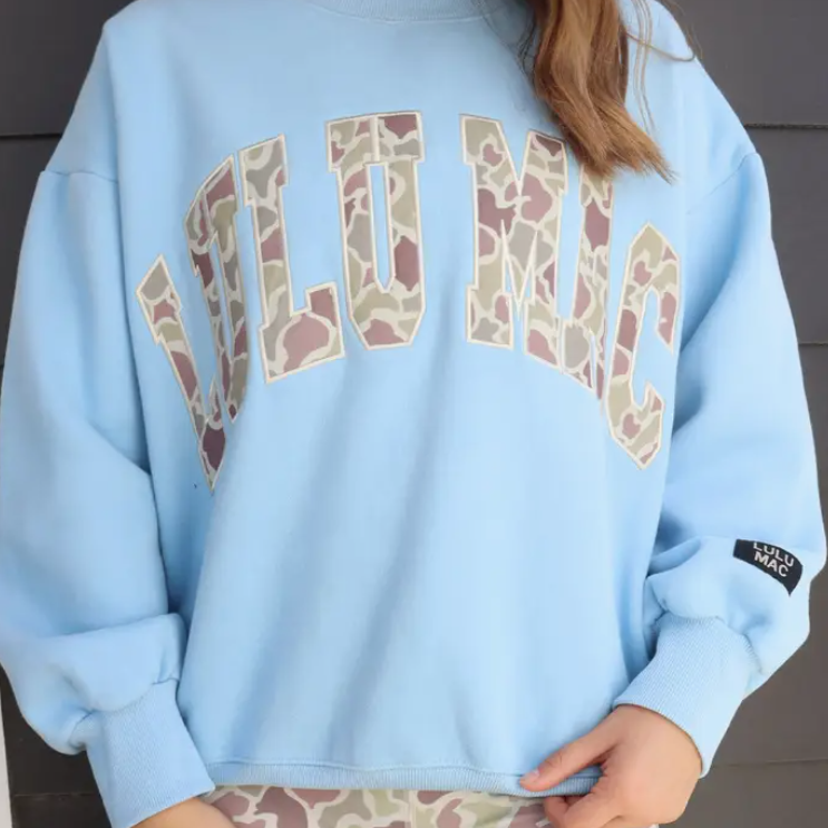 Camo Lulu Mac Crewneck - Light Blue