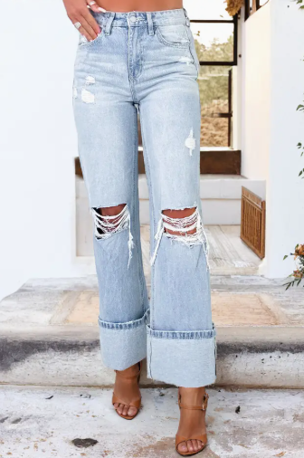 Light Wash Distressed Flare Jeans